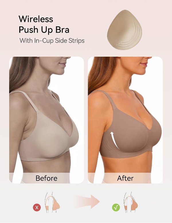 NIASOUL Women's Wireless Seamless Deep V Push Up Bra