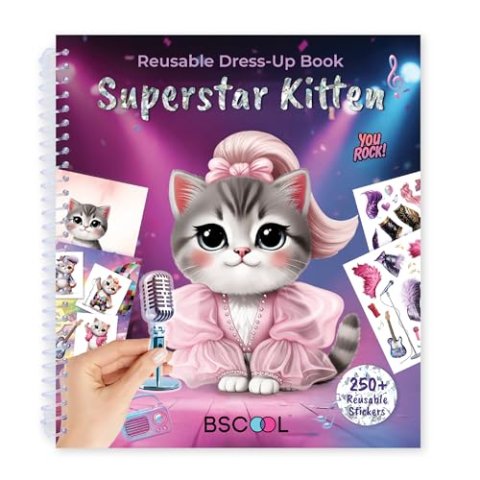 BSCOOL Sticker Dress Up Activity Book for Kids Superstar Kitten