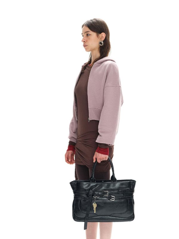 Tote Bag Buckle Design Cow Leather
