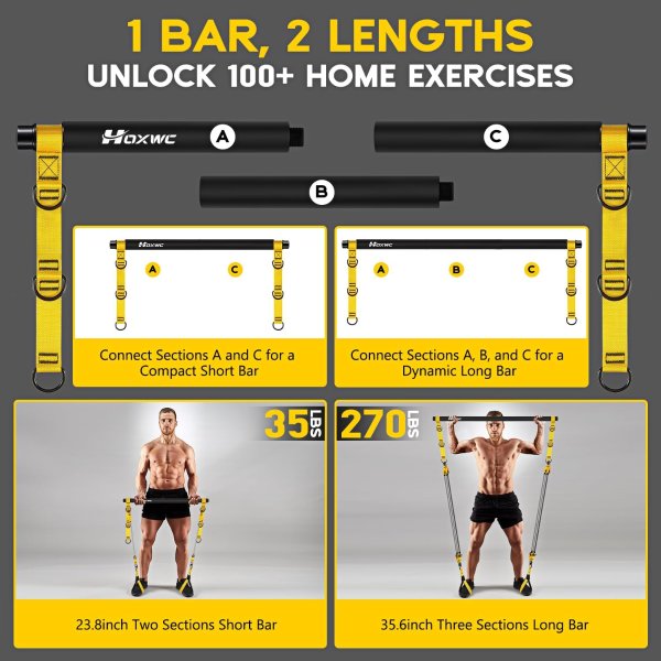 HOXWC Heavy Duty Adjustable Pilates Bar Kit with Resistance Bands