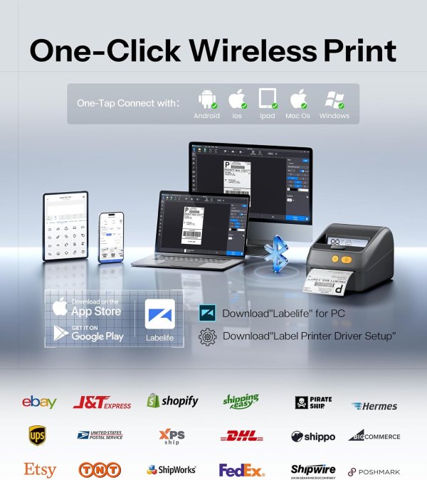 Phomemo D421R Shipping Label Printer with Display and Built-in Label Bin