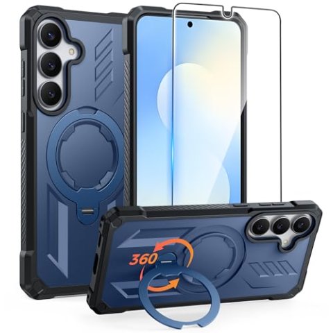 FNTCASE for Samsung Galaxy S25-FE Case with 360° Rotating Magnetic Kickstand