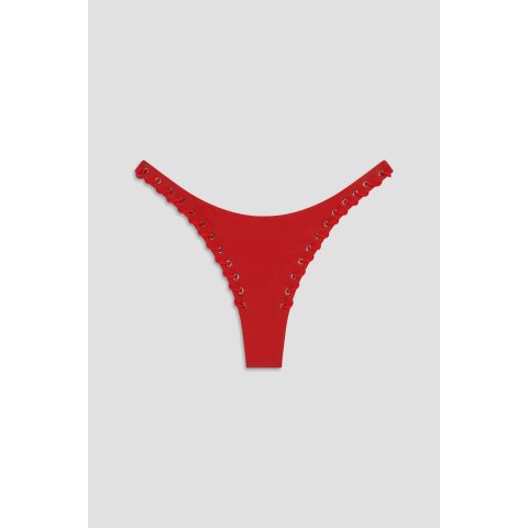 Rio Cheeky Low-Rise Laced Bikini Bottom Red