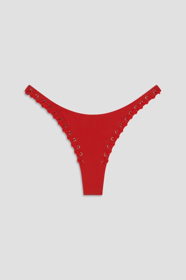Rio Cheeky Low-Rise Laced Bikini Bottom Red