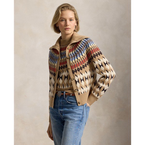 Geo-Motif Wool-Cashmere Cardigan
