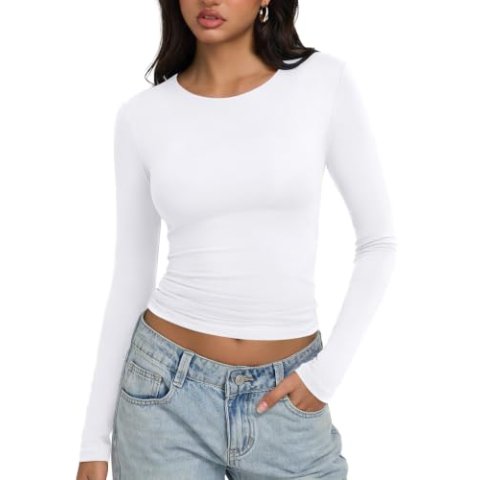REORIA Womens Long Sleeve Slim Fit Y2K Basic Top