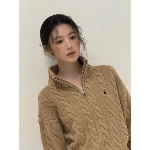棉质麻花半拉链卫衣 叶舒华同款灰色
