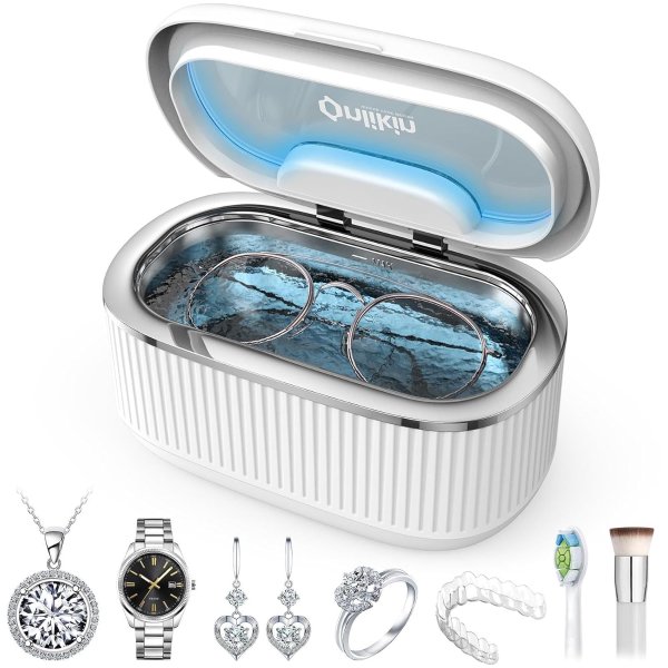 onlikin Ultrasonic Jewelry Cleaner 45KHz 35W 20oz Stainless Steel Tank 5 Timer Modes