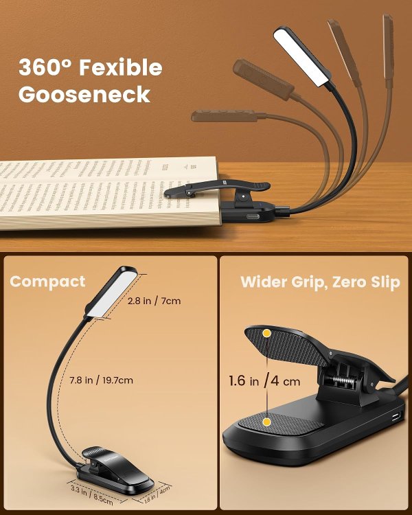Glocusent  13 LED Rechargeable Clip-On Book Light for Reading