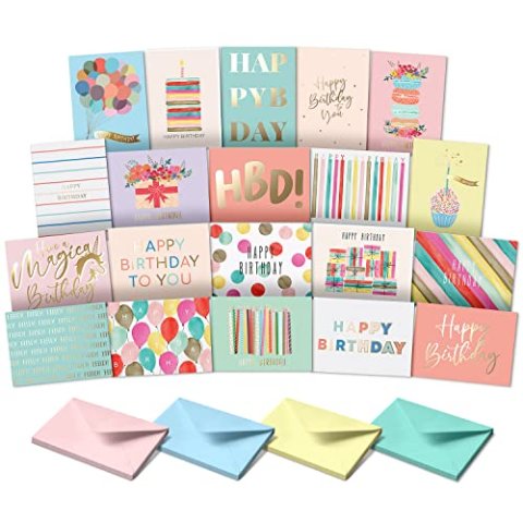 Sweetzer & Orange Happy Birthday Cards Assortment Set with Envelopes, 20 Pack