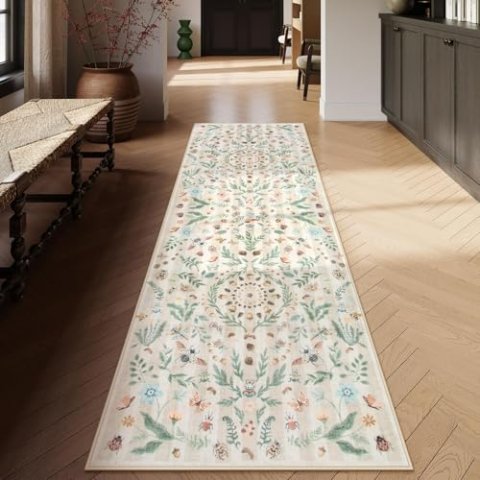 Lahome Washable Boho Botanical Runner Rug 2'6"x8' Faux Wool for Entryway