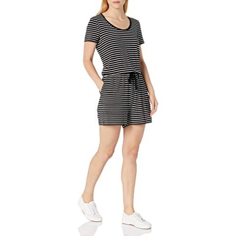 Amazon Essentials Women's Short-Sleeve Scoop Neck Romper Elastic Waist Small