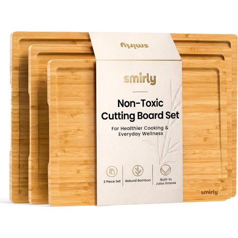 SMIRLY Smirly Bamboo Cutting Board Set 3 Pack for Kitchen