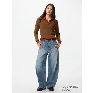 Unisex 高腰桶形牛仔裤 棉混纺