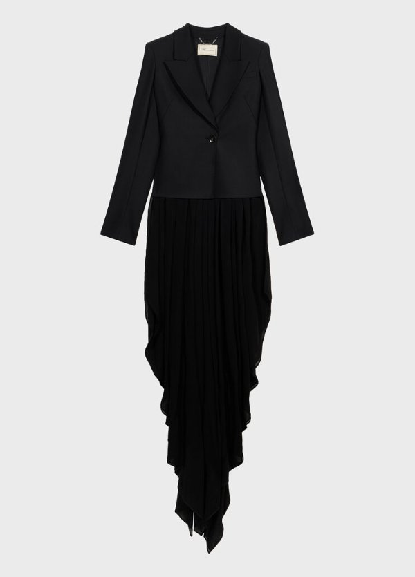 Compact Fabric Jacket with Tulle Train
