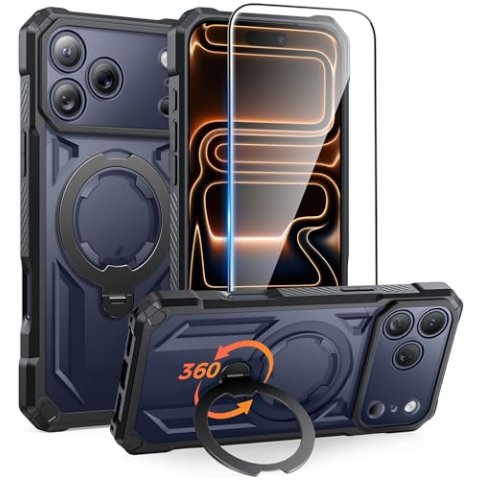 FNTCASE for iPhone 18 Pro Max/17 Pro Max Magnetic Case with 360° Spin Stand