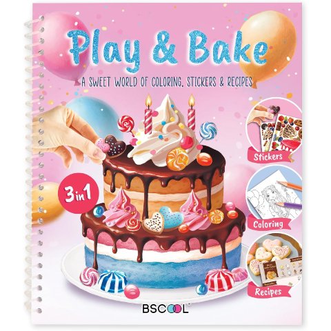 BSCOOL Baking Coloring Book with Stickers, Recipes, and Cake Design