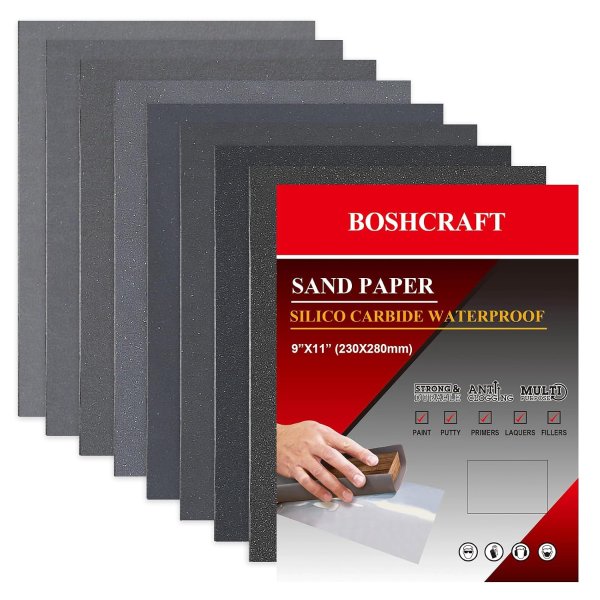 BOSHCRAFT 9"x11" Wet Sandpaper Assortment 25 Pack (400-5000 Grit)