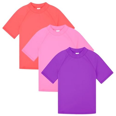 BIG ELEPHANT 3-Pack Kids Short Sleeve Rash Guard UPF 50+ Quick-Dry