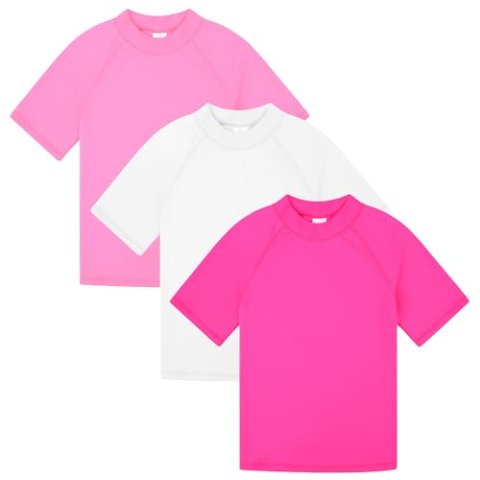 BIG ELEPHANT 3-Pack Kids Short Sleeve Rash Guard UPF 50+ Quick-Dry