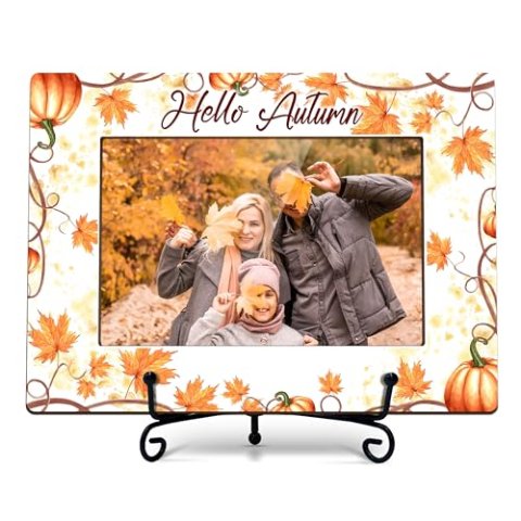 HandEasy XK10 Hello Fall 4×6 Picture Frame Pumpkin Maple Leaves Theme