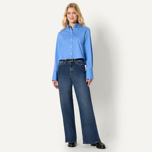 Amazon Essentials Amazon Essentials Women's Oversized Fit Cropped Cotton Stretch Poplin Button-Down Shirt