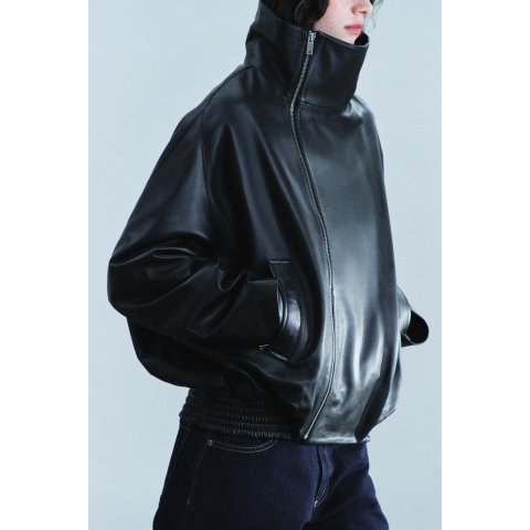 Zara100% Leather Jacket Stand Collar Zip-Up