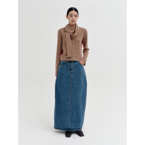 Curved Line Long Denim Skirt