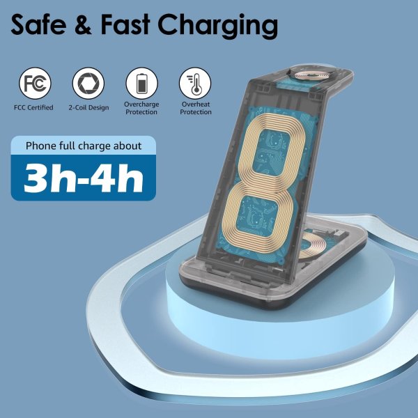 Minthouz 3 in 1 Fast Wireless Charging Station 20W Adapter Compatible with iPhone Apple Watch AirPods