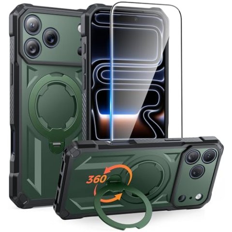 FNTCASE for iPhone 18 Pro Max/17 Pro Max Case with 360° Magnetic Stand
