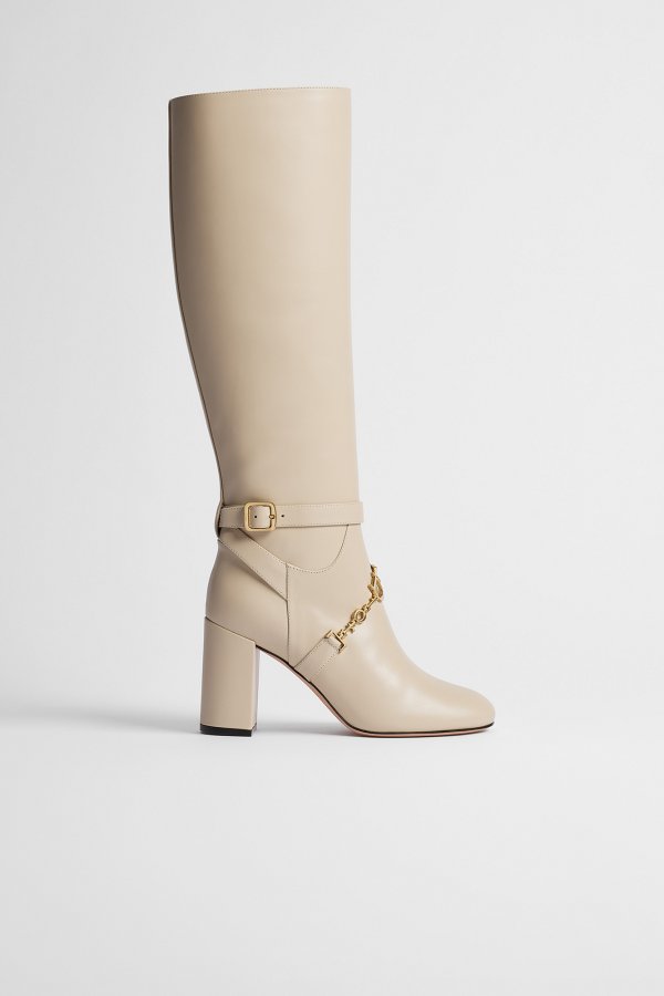 ly Heeled Boot Shiny Calfskin 8.5cm Block Heel