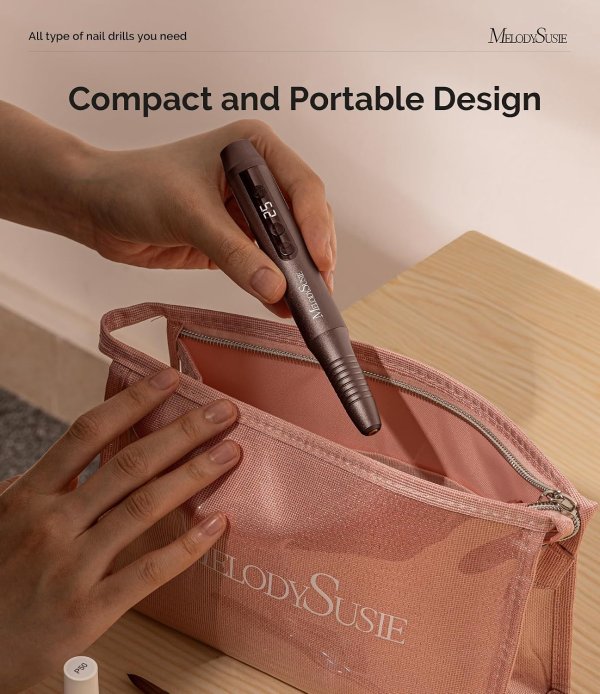 MelodySusie PC180G Portable Cordless Nail Drill 25000RPM with LED Display