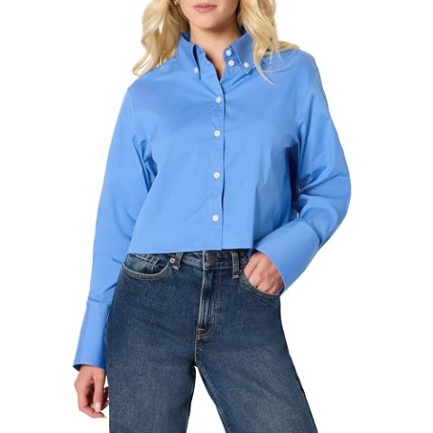 Amazon Essentials Women's Oversized-Fit Cropped Cotton Stretch Poplin Button-Down Shirt XX-Large