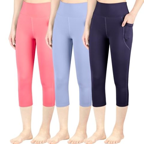 BIG ELEPHANT 3-Pack Girls Capri High Waist Leggings with Pocket