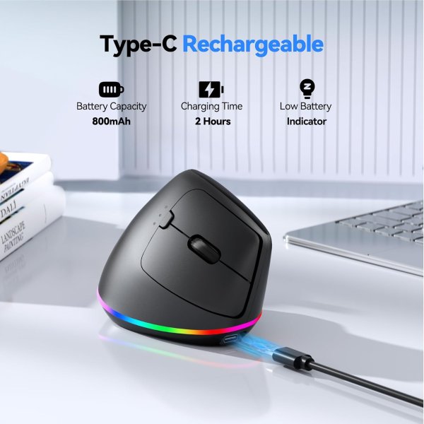 TECKNET RGB 蓝牙人体工学鼠标 支持多设备