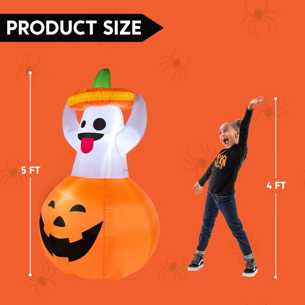 Joiedomi 5 FT Halloween Inflatable Ghost in Pumpkin with LED Lights Outdoor Yard Decoration
