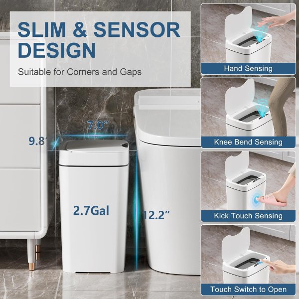 Vanpopubs VANPOPUBS 2-Pack 2.7 Gallon Smart Motion Sensor Trash Can with Lid