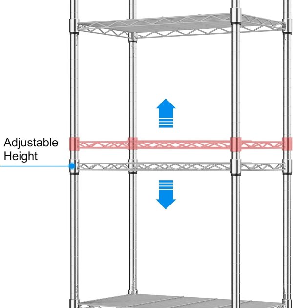  5-Tier Steel Wire Shelving Unit with Wheels, 23.2 x 13.8 x 72 Inch