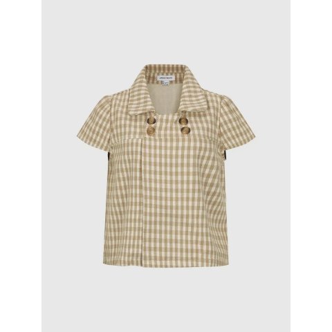 URban RevivoURBAN REVIVO Checked Cotton Double Button Collar Short Sleeve Shirt