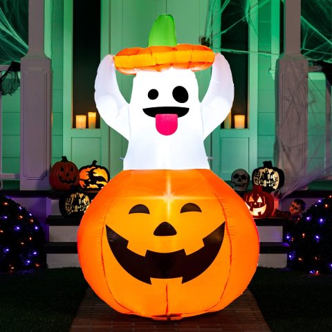 Joiedomi 5 FT Halloween Inflatable Ghost in Pumpkin with LED Lights Outdoor Yard Decoration