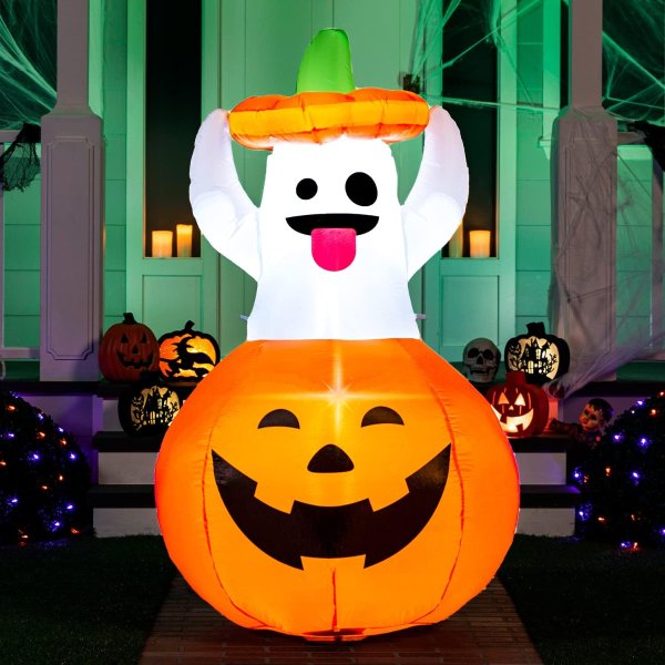 Joiedomi 5 FT Halloween Inflatable Ghost in Pumpkin with LED Lights Outdoor Yard Decoration