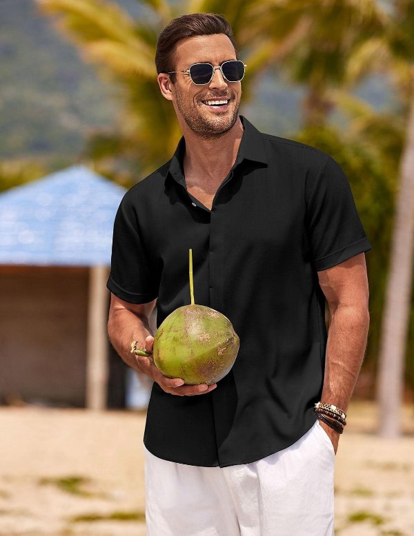 COOFANDY Men's Linen Short Sleeve Casual Button Down Shirt
