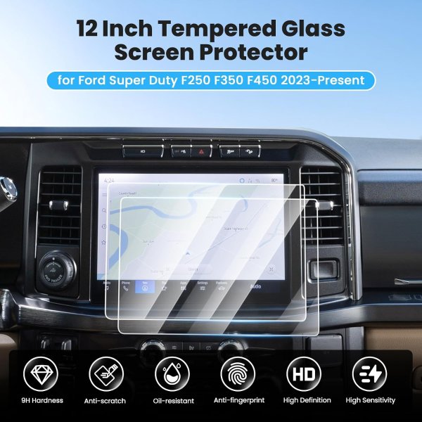 Canvcle 2PCS 12 Inch Tempered Glass Screen Protector for 2023-2026 Ford Super Duty F250 F350 F450 Navigation