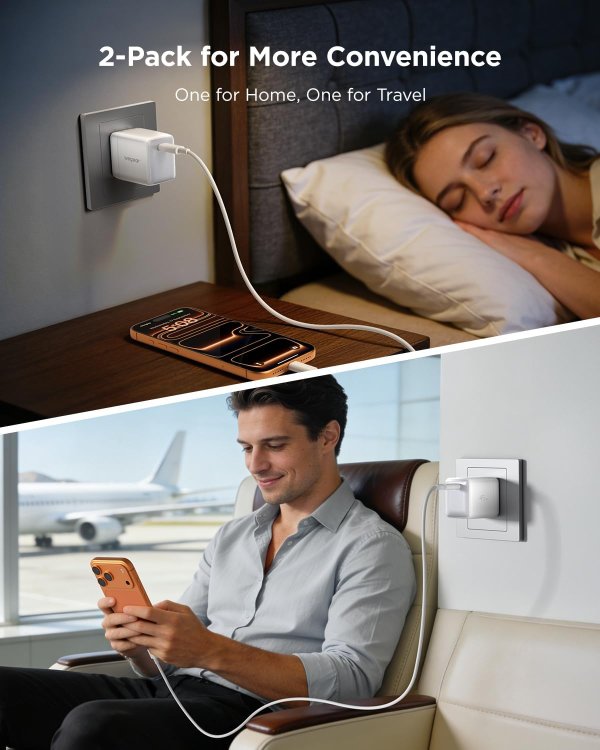 wegear Nano 45W GaN Foldable USB-C Charger Block 2-Pack