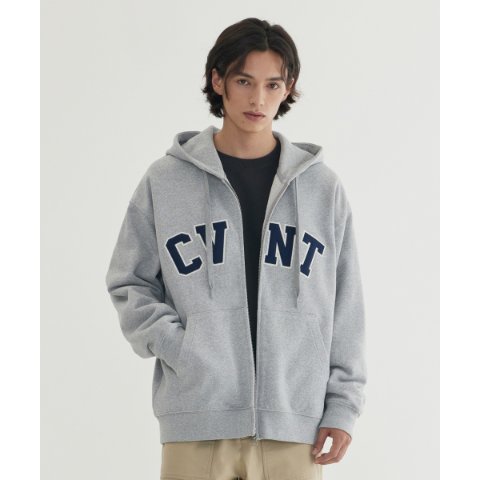 COVERNATCVNT Hooded Zip-Up Sweatshirt Melange Gray