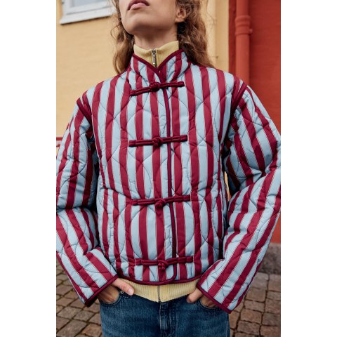 ZaraStriped Quilted Jacket Frog Fastenings Stand Collar