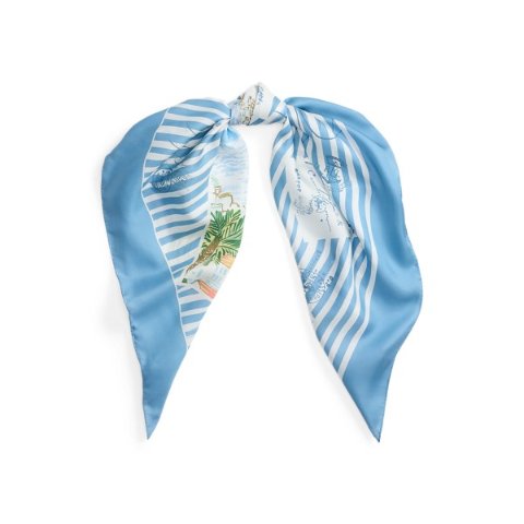 Ralph Lauren条纹明信片印花 真丝方巾