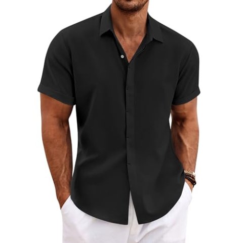 COOFANDY Men's Linen Short Sleeve Casual Button Down Shirt