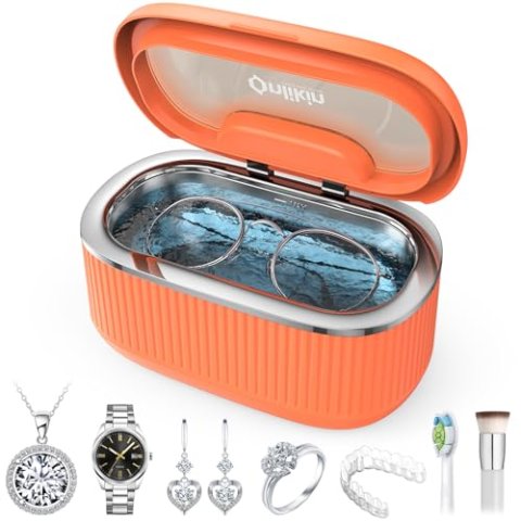 onlikin 35W Ultrasonic Jewelry Cleaner 45KHz 5 Timer 3 Power Modes 20oz 304 Stainless Steel