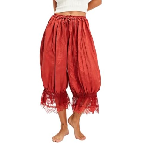 TUWIXIUW Women Cropped Lace Ruffle Long Bloomers Boho Western